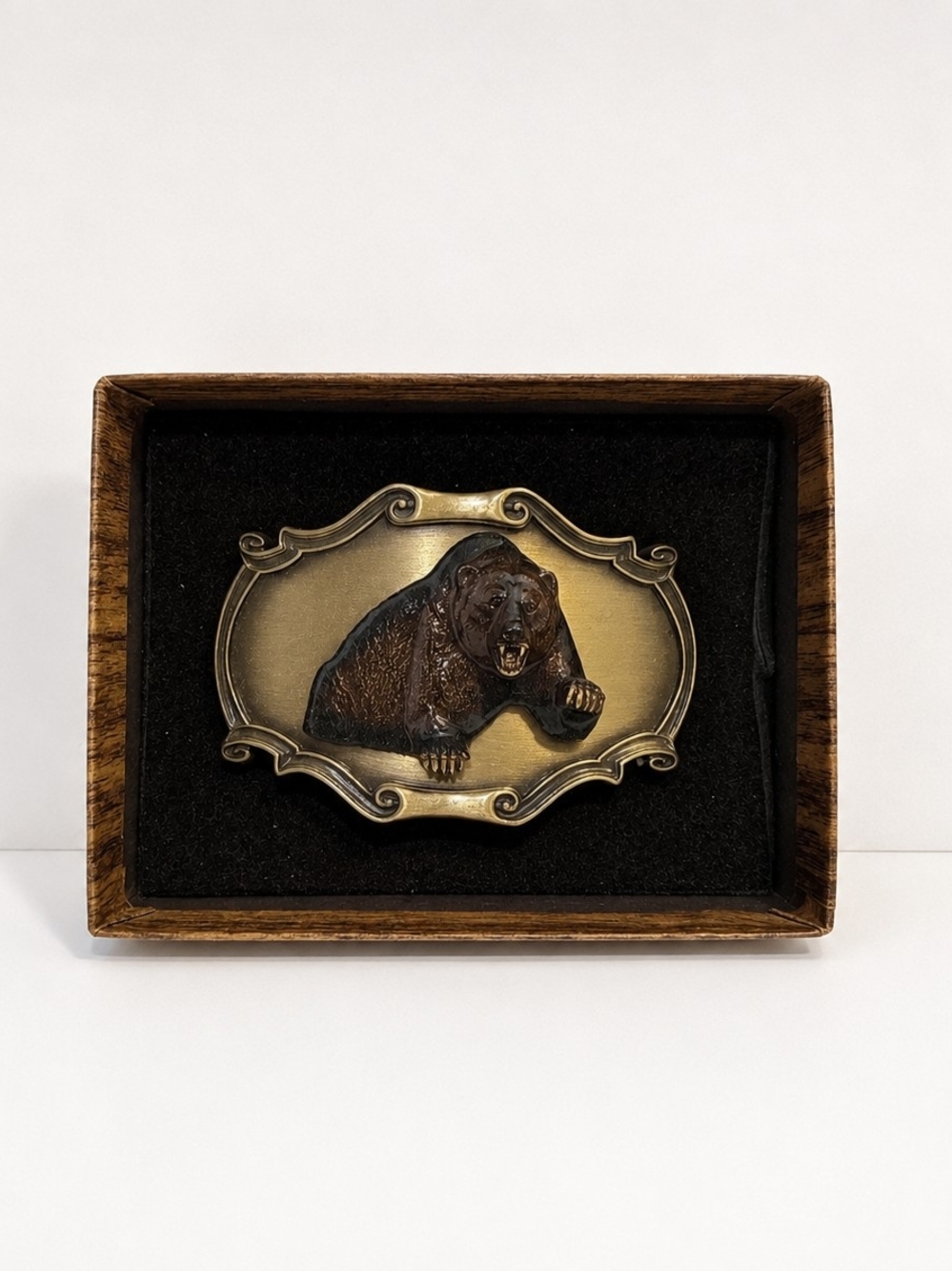 Vintage 1978 Raintree Grizzly Bear Belt Buckle 3D Brass Wildlife Western w/ Box